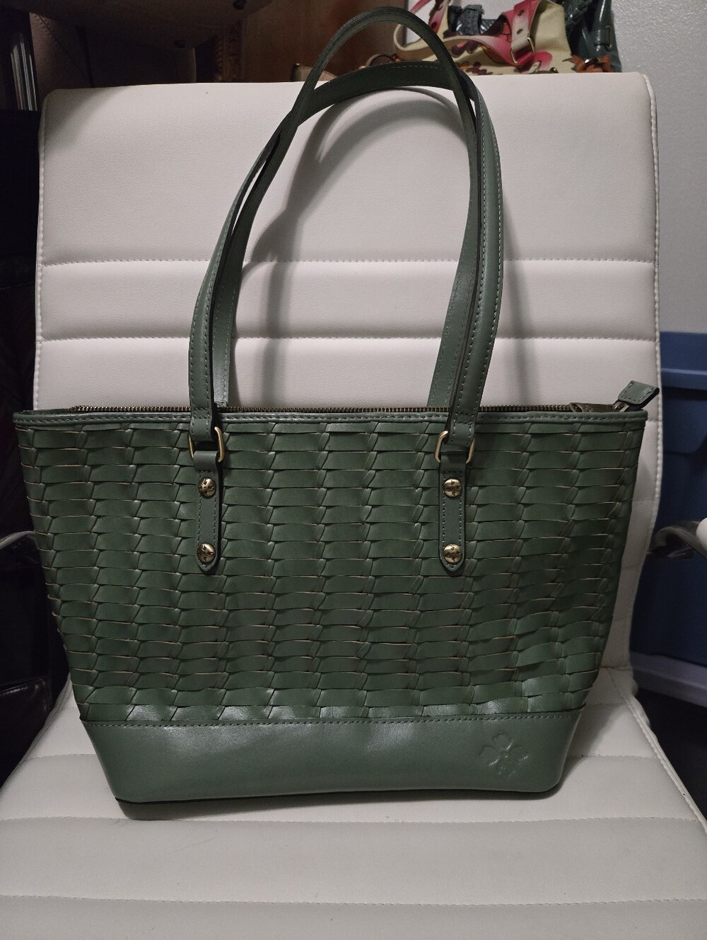 🌻Patricia Nash VERZI. Woven Leather Tote In Mint.  Incredible Condition!